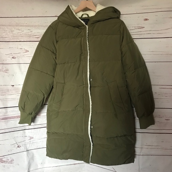 Love Tree Hooded Long Puffy Jacket Olive Green - Picture 3 of 10